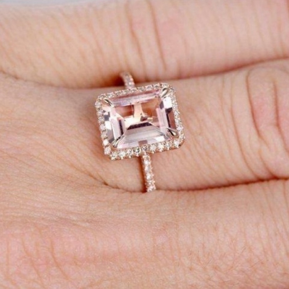 NEW💍18K ROSE GOLD MORGANITE HALO DIAMOND RING, CUTE RING, SHINY RING. - Picture 2 of 4